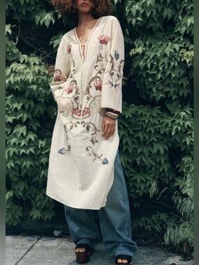 sachin and babi light blue dress NWT ZARA $119 ZW Collection Asymmetric Floral Embroidered Dress 5107/079  Size XS